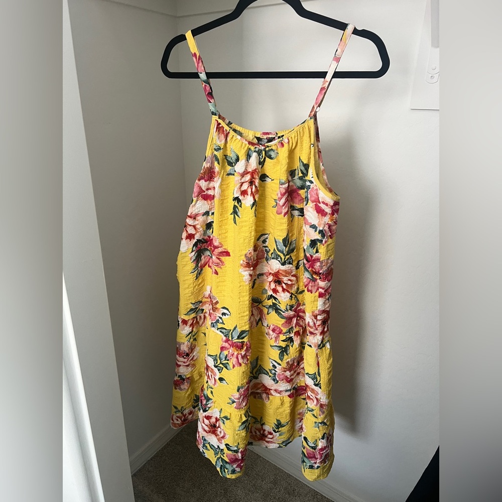 Mlle Gabrielle Yellow and Pink Floral Gauze Midi Dress Sleeveless - XL